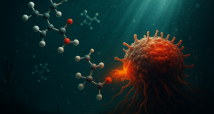 Illusztrált kiemelt kép: cukormolekula és daganatos sejt tengerfenéken